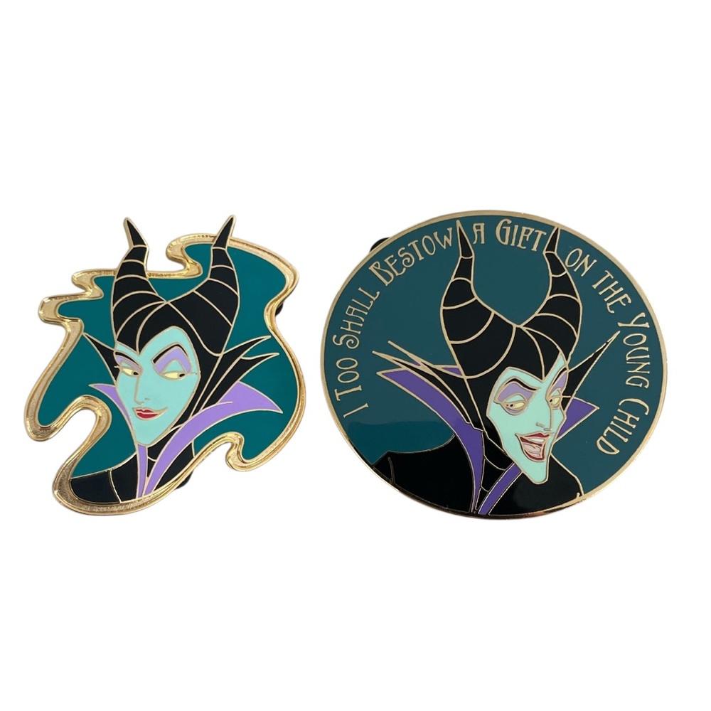 Disney Pins Set of 2 Maleficent Wavy Frame and Sleeping Beauty Quote LE 1000